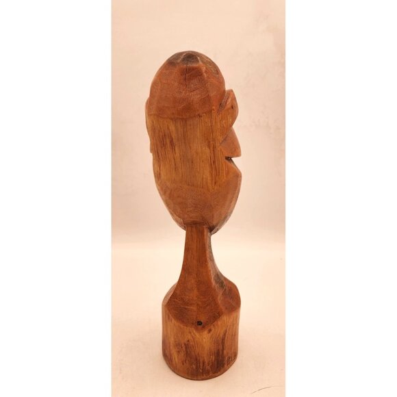 Hand-Carved Wooden Caribbean Tribal Figure Bust Vintage 12" Bahamas Native Head - Picture 5 of 7